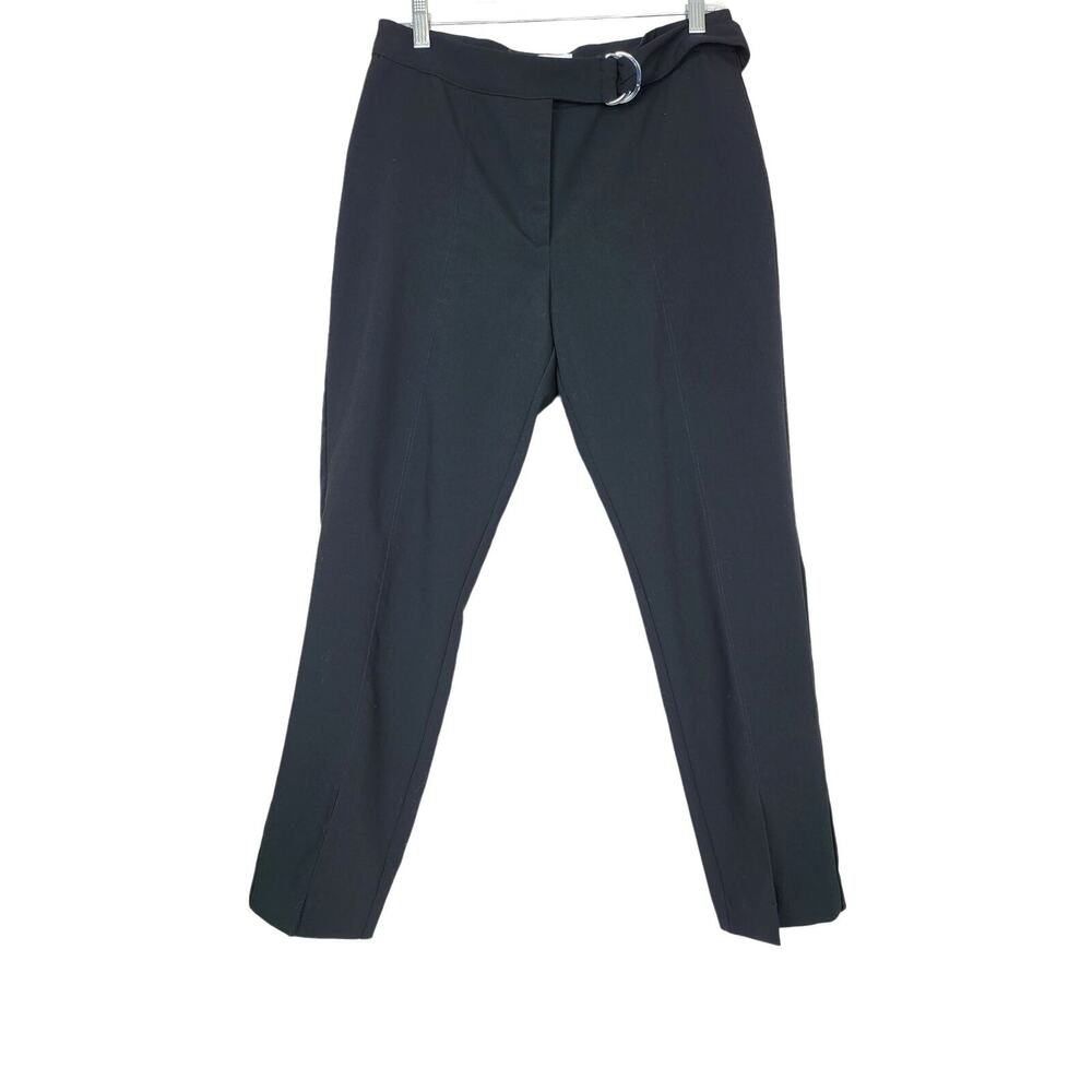 H & M Trousers Tapered Ankle Pants Women 10 Black Split Hem Office Wear Causal